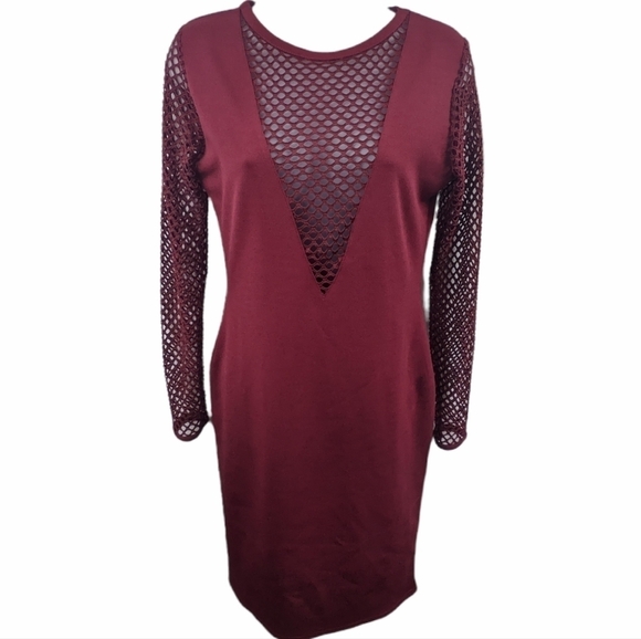 Boohoo Dresses & Skirts - Boohoo Lottie Long Sleeve Fishnet V Neck Midi Dress Sz 8